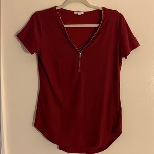 Zipper v neck Red t shirt